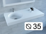Plan vasque lavabo circulaire ⦰ 35 cm sur mesure Largeur 50 à 201 x P 40 à 51 cm Finition lisse 10 couleurs au choix, Anti bactérien Résine Akrytan® dans la masse Livraison Offerte.